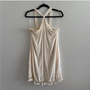 Entro Cream Tassel Hem Halter Mini Dress
